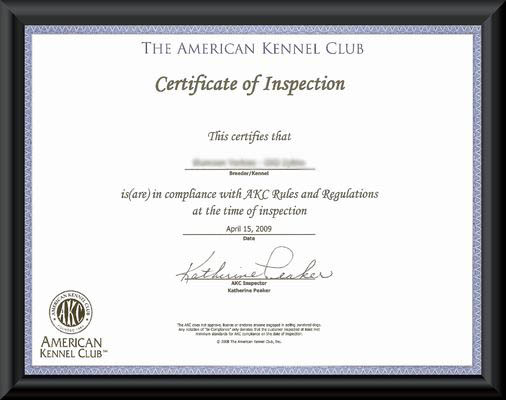 AKC Inspection Certificate